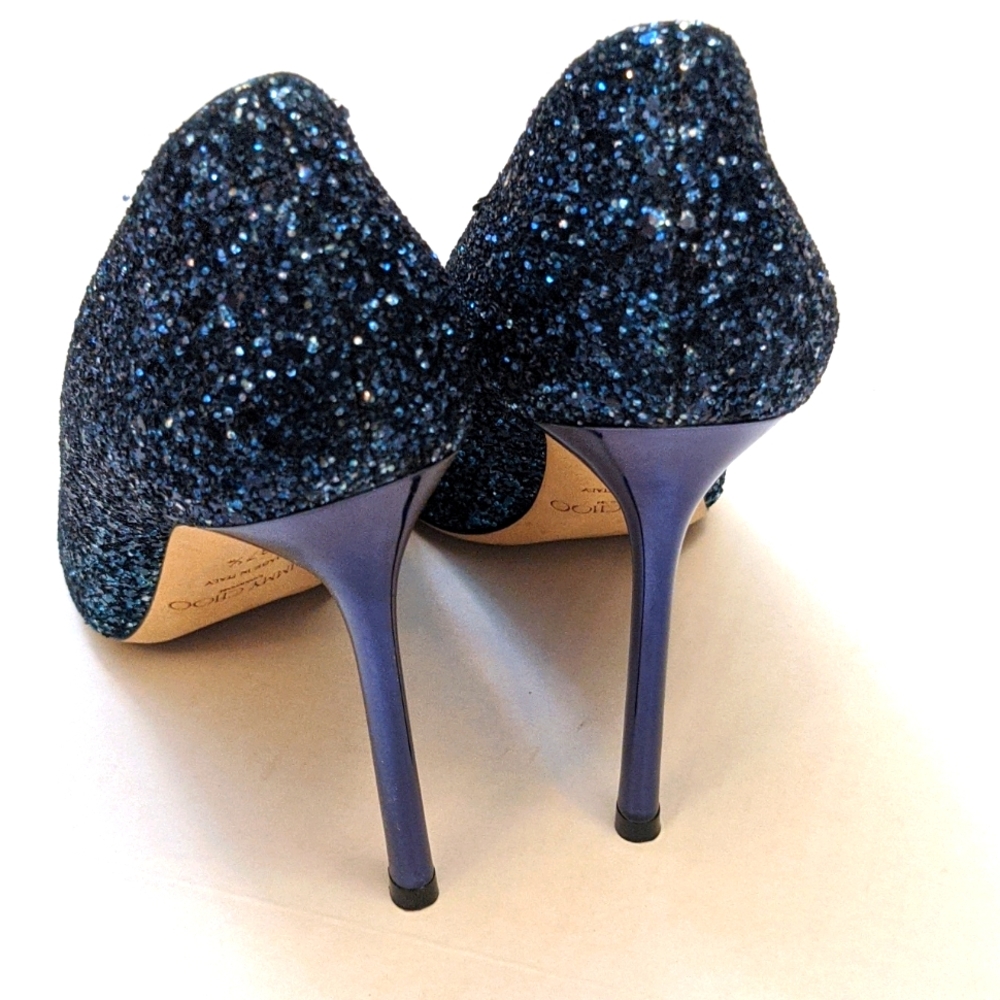 Jimmy Choo Teal Glitter Pointed Toe Pumps - Picture 6 of 10